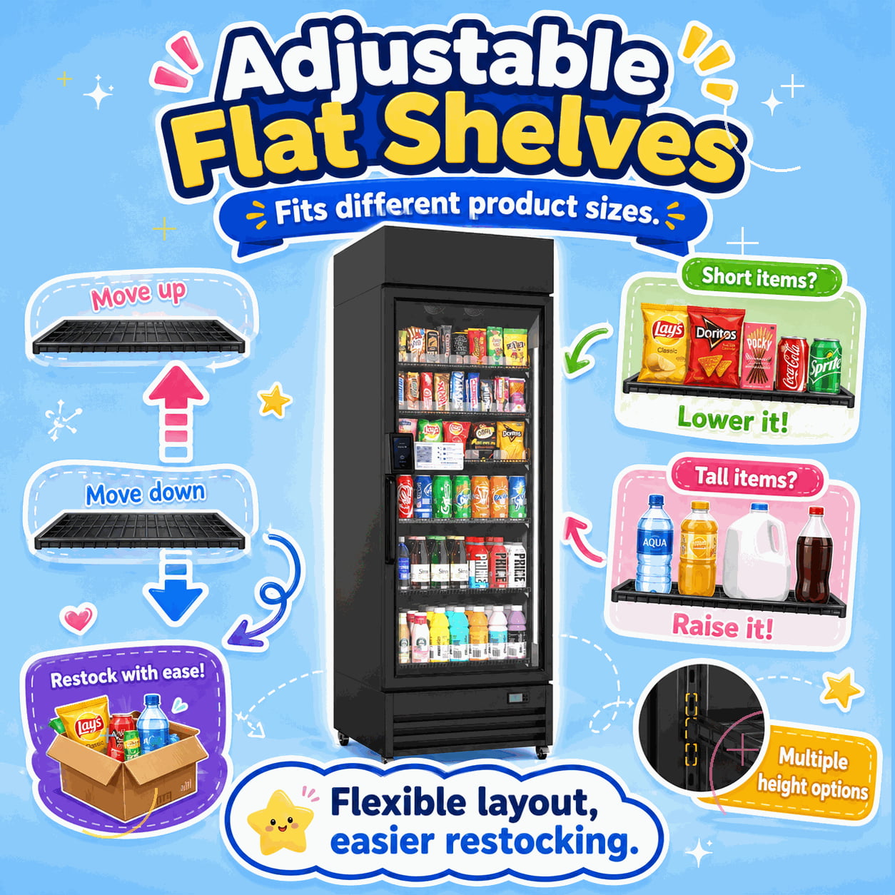 Adjustable flat shelves